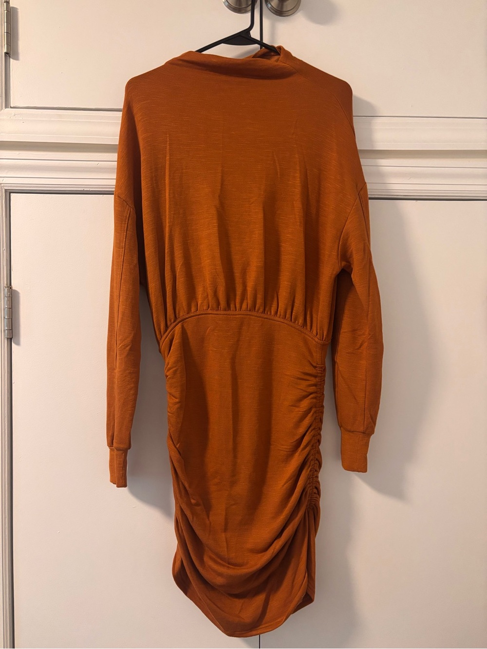 Rust Orange Long Sleeve Ruched Mini Dress